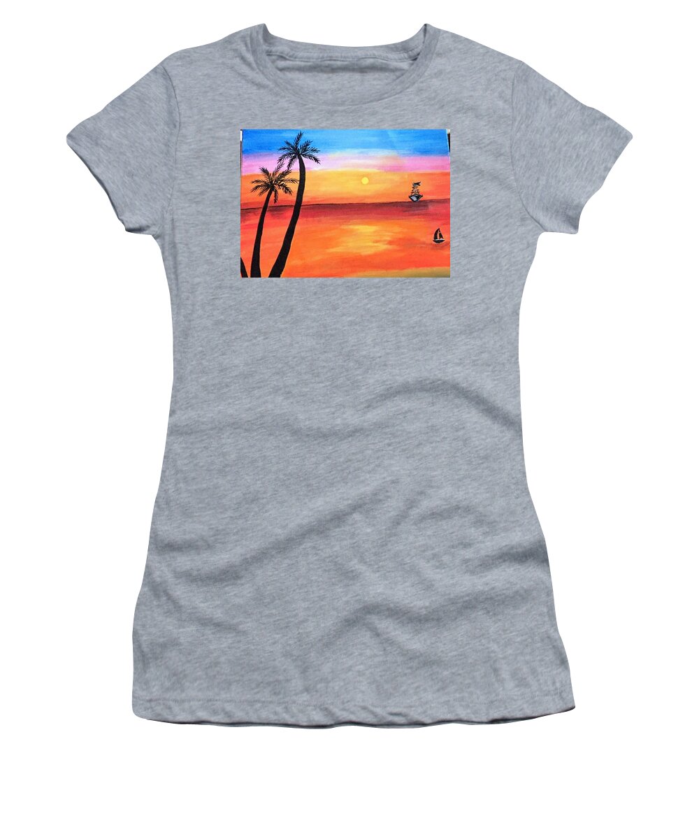 Canvas Women's T-Shirt featuring the painting Scenary by Aswini Moraikat Surendran