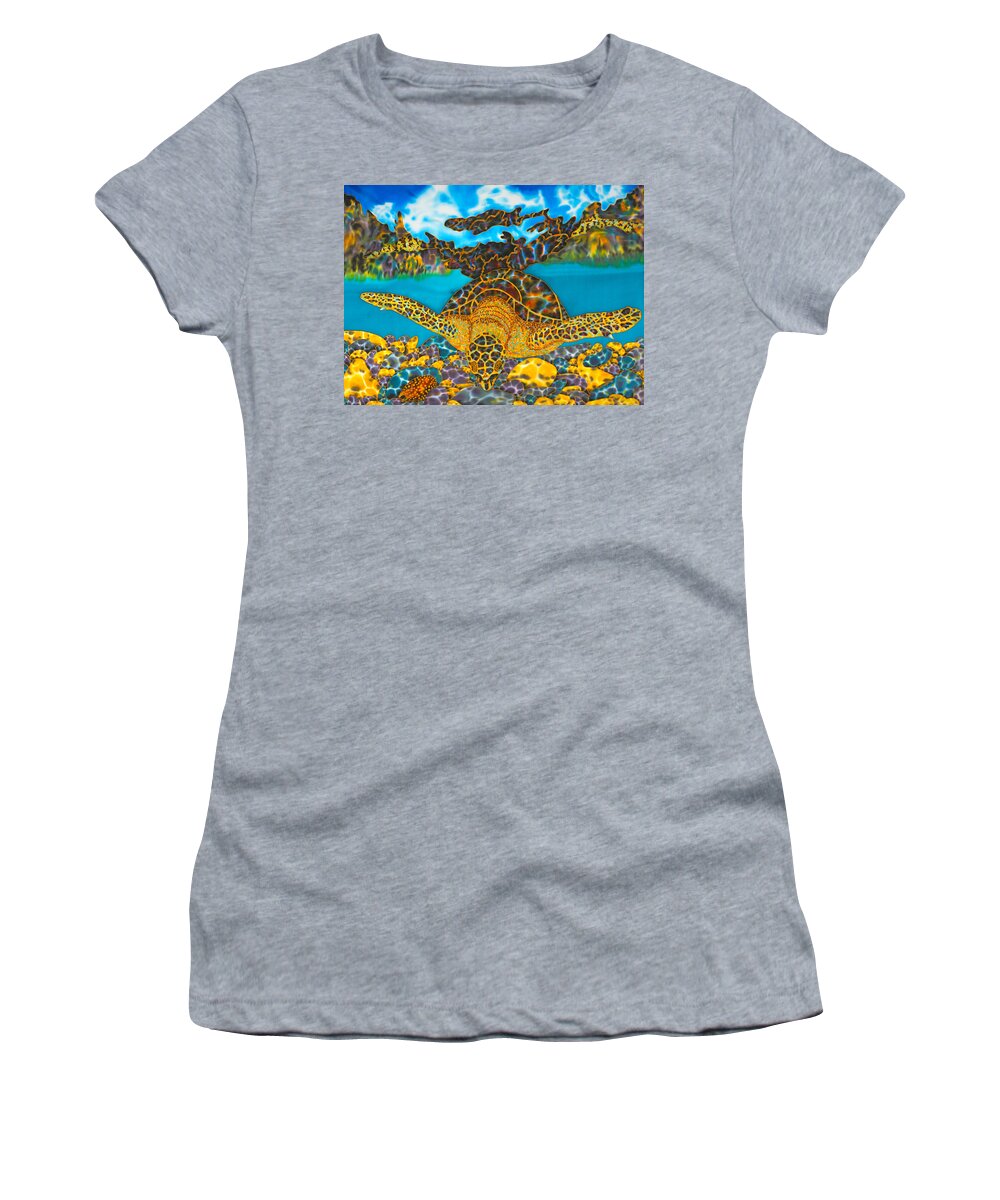 Sea Turtle Women's T-Shirt featuring the painting Sea Turtle and Atlantic Cowrie Shell by Daniel Jean-Baptiste