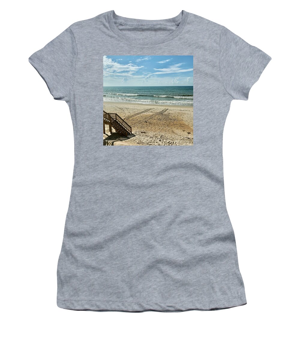 Sea Turtle Women's T-Shirt featuring the photograph Sea Turtle Tracks Surf City Topsail Island N by Flippin Sweet Gear