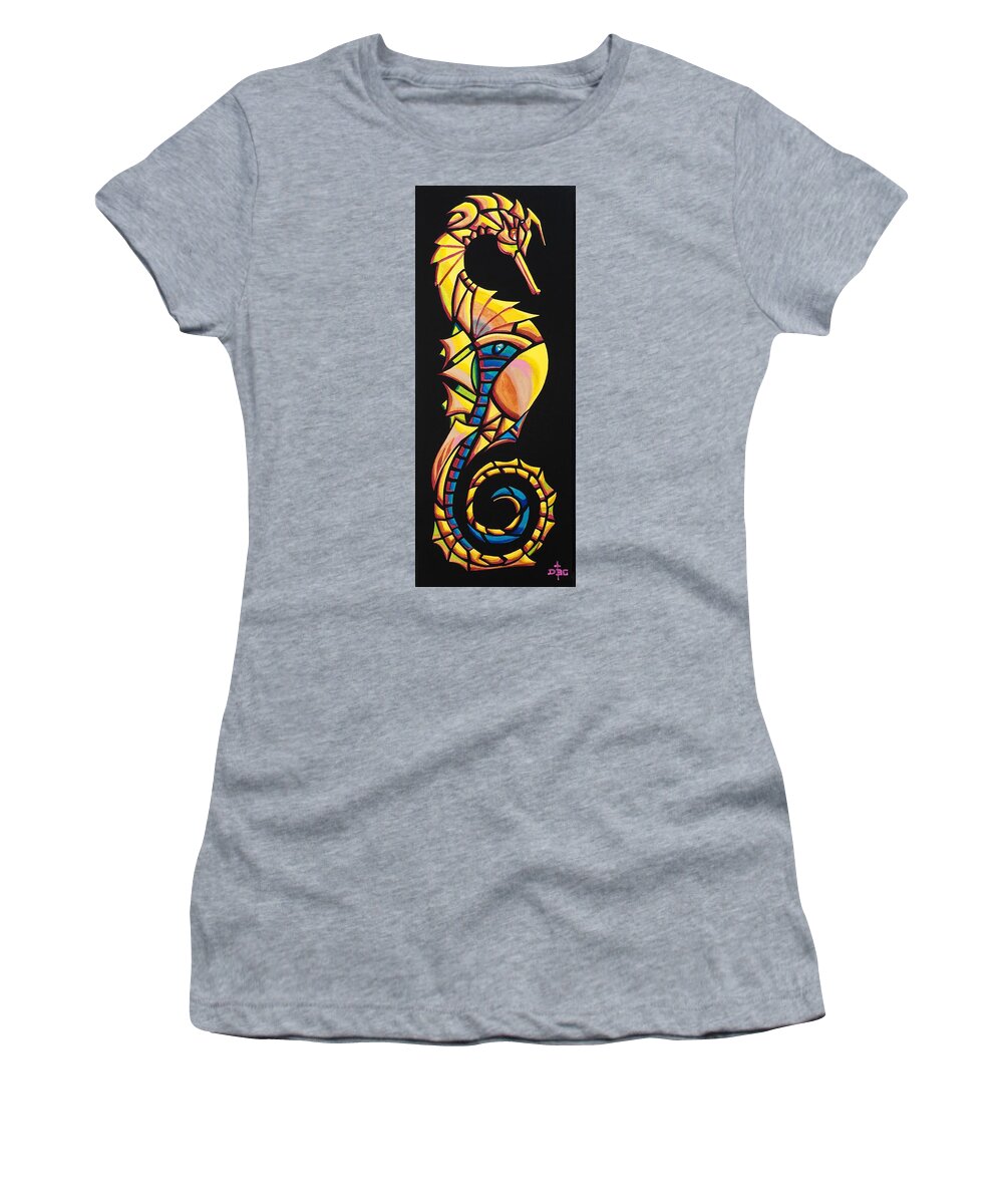 Seahorse Colorful Grandeur Florida Women's T-Shirt featuring the painting Seahorse Grandeur by David Bader
