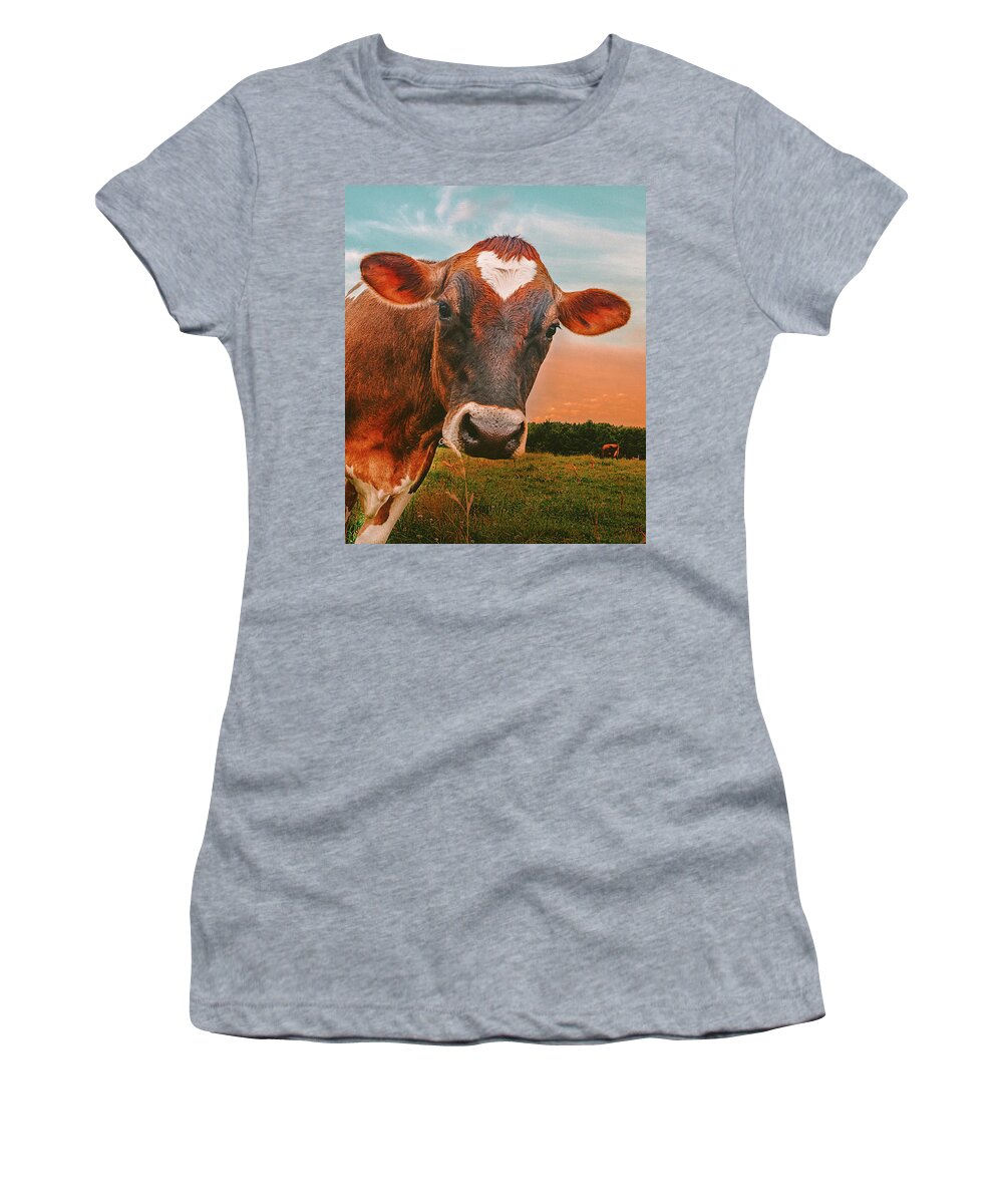 Cows Women's T-Shirt featuring the photograph She wears her heart for all by Bob Orsillo