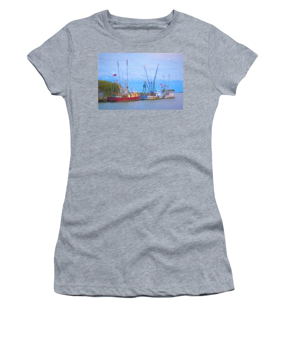 Ocean Women's T-Shirt featuring the photograph Shem Creek Boats IV by Jon Glaser