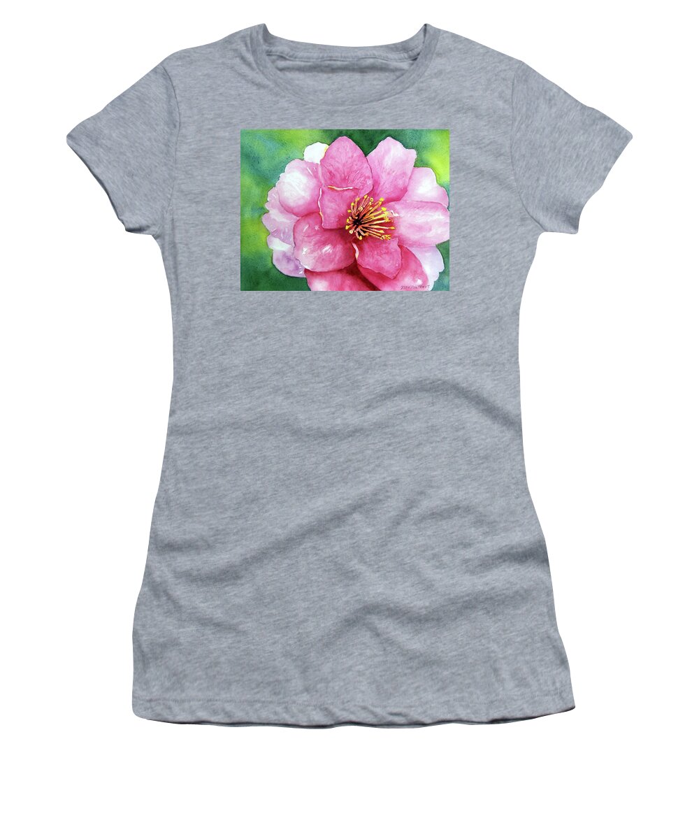 Flower Women's T-Shirt featuring the painting Shi Shi Sasanqua by Beth Fontenot