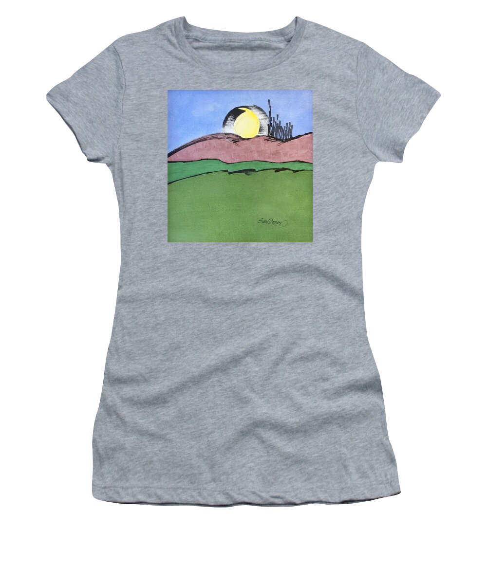 Sumi Ink Images Women's T-Shirt featuring the drawing Shine On, Harvest Moon by Sally Penley