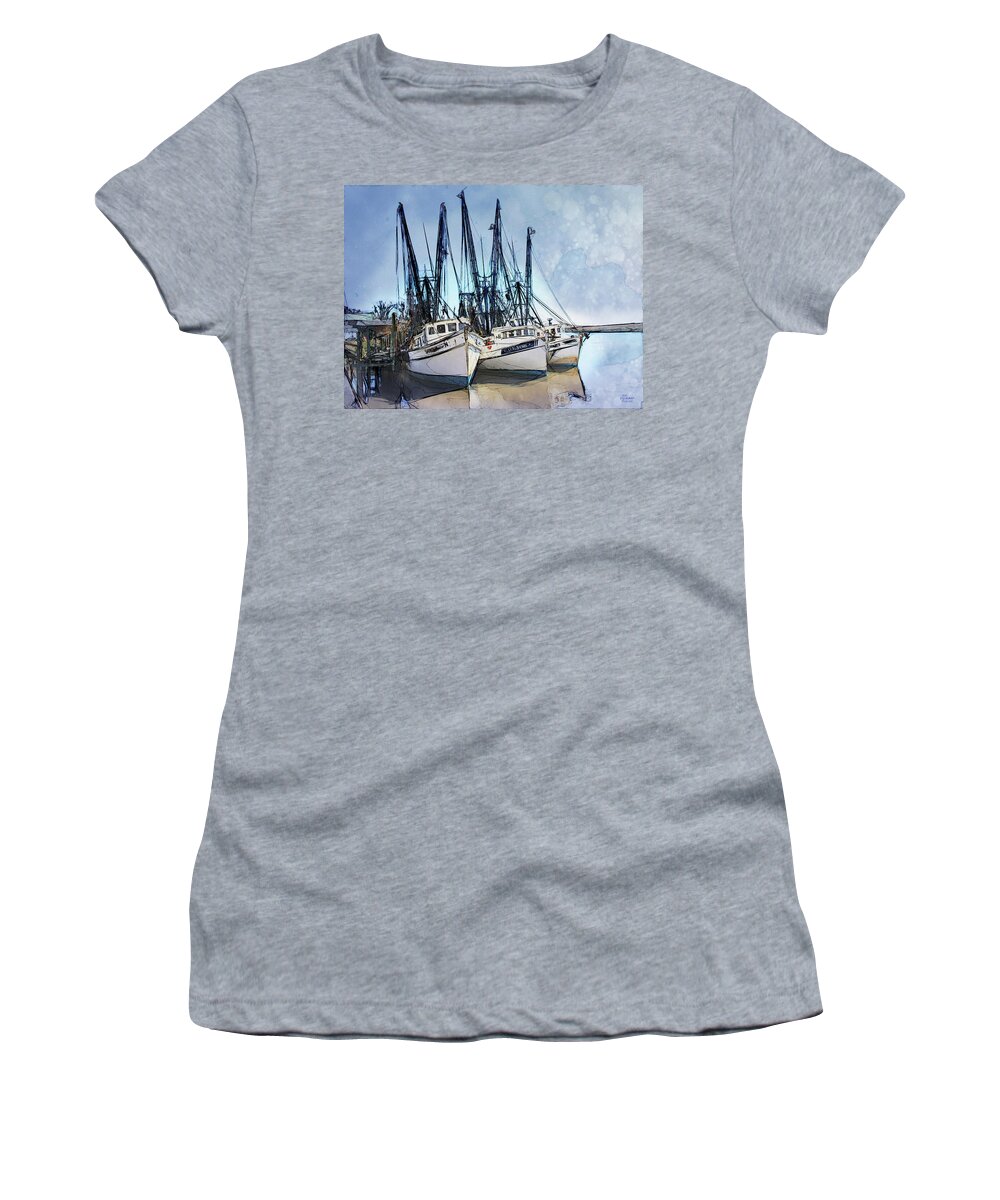 Boats Women's T-Shirt featuring the photograph Shrimp Boats at Darien by Jim Ziemer