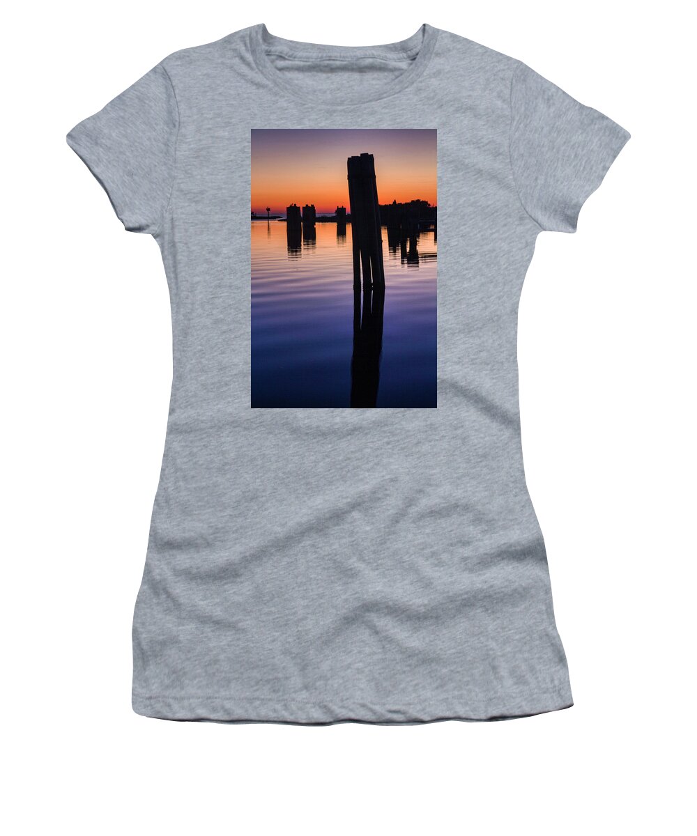 Pilings Women's T-Shirt featuring the photograph Silver Lake Sunset 2010-10 20 by Jim Dollar