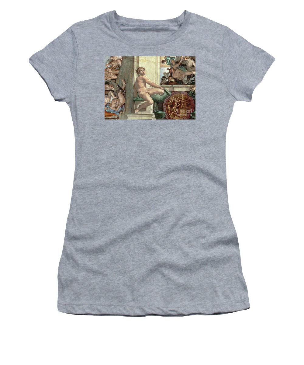 Sistine Women's T-Shirt featuring the painting Sistine Chapel Ceiling, Detail Of One Of The Ignudi by Michelangelo Buonarroti