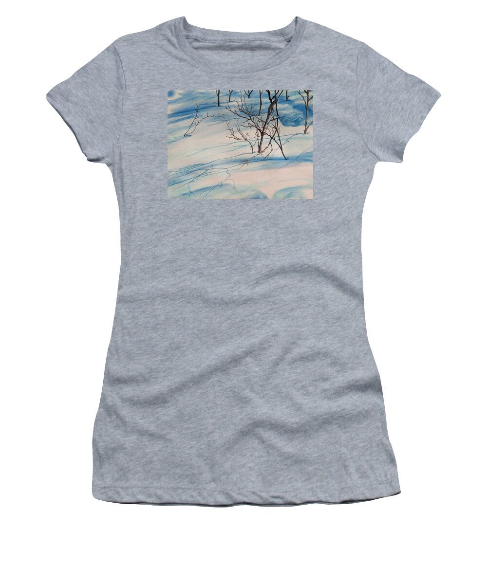 Landscape Women's T-Shirt featuring the painting Snow Shadow II by Heidi E Nelson