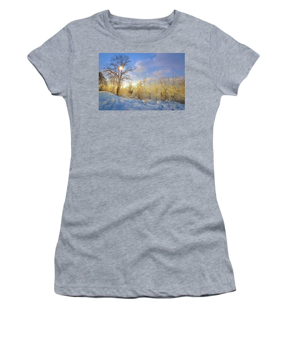 Snow Capped Women's T-Shirt featuring the photograph Snowy morning by Giovanni Allievi