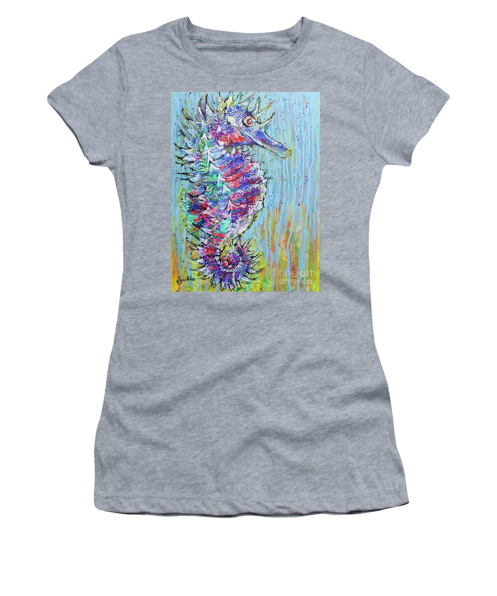 Seahorse Women's T-Shirt featuring the painting Spiny Seahorse by Jyotika Shroff