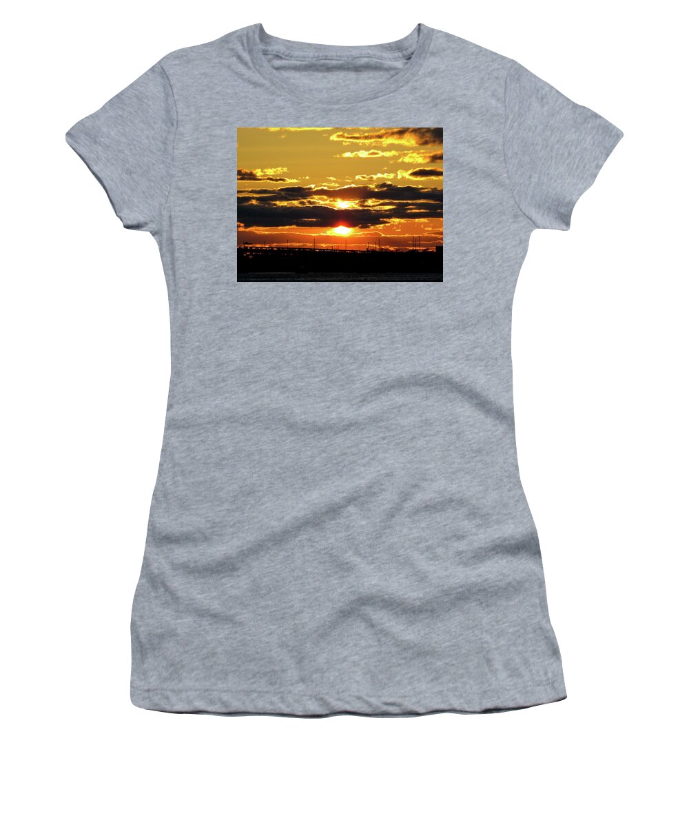 Sunset Women's T-Shirt featuring the photograph Split Sunset over Philadelphia by Linda Stern