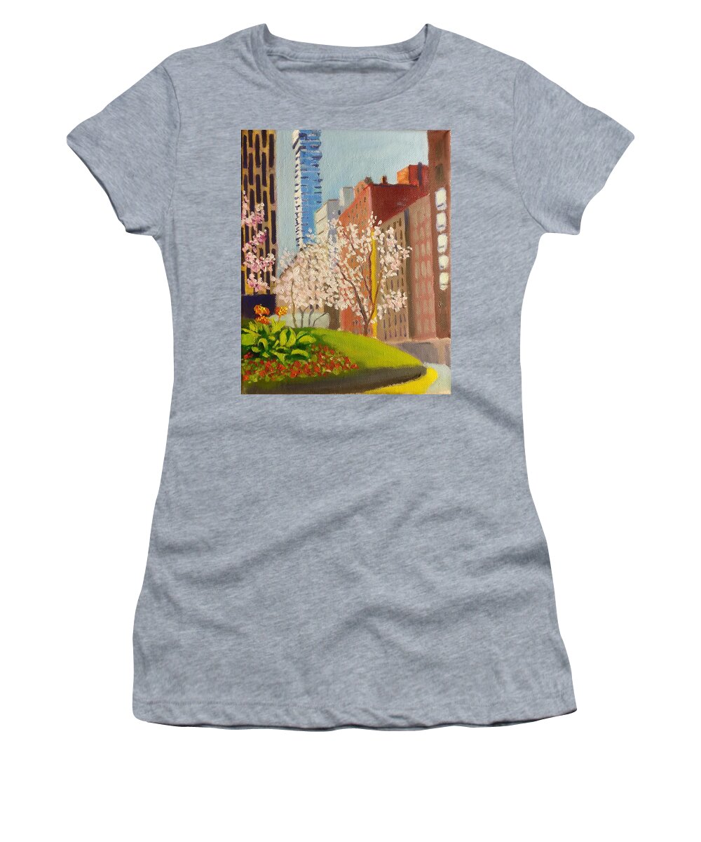 Flowers Women's T-Shirt featuring the painting Spring in Worth St by Nicolas Bouteneff