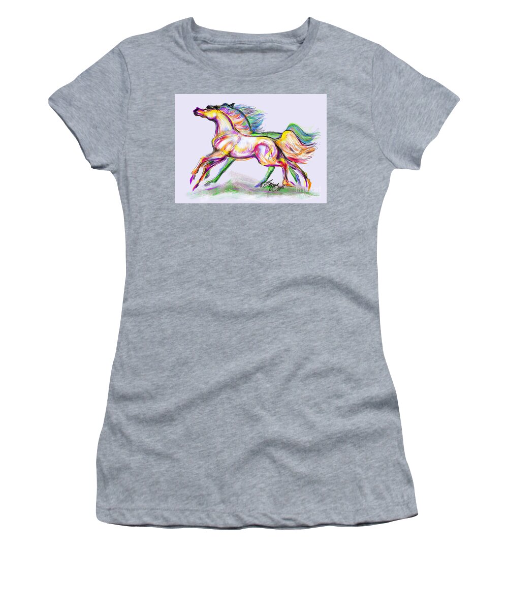 Equine Artist Stacey Mayer Women's T-Shirt featuring the digital art Crayon Bright Horses by Stacey Mayer