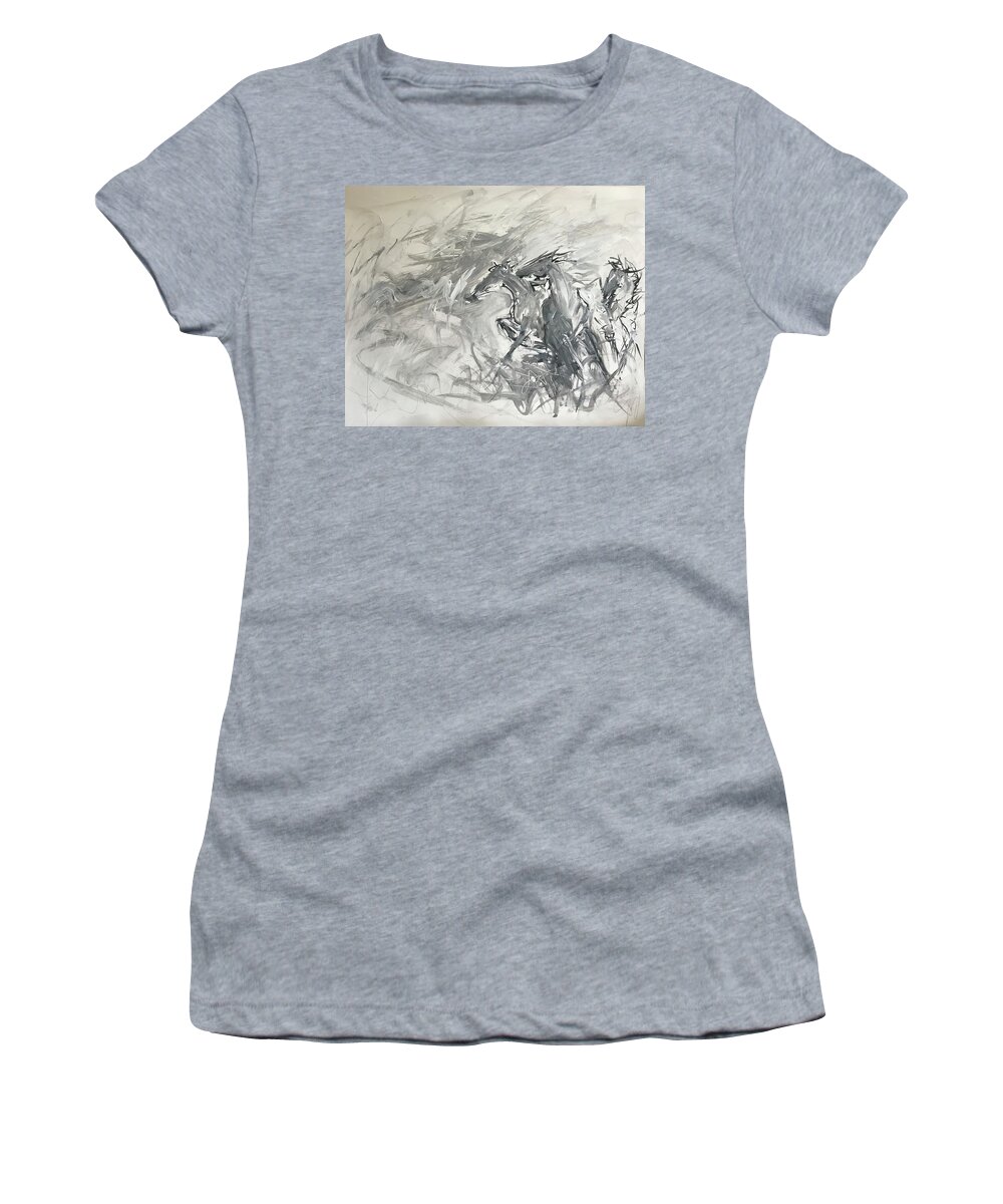 Horses Women's T-Shirt featuring the painting Stampede Left by Elizabeth Parashis