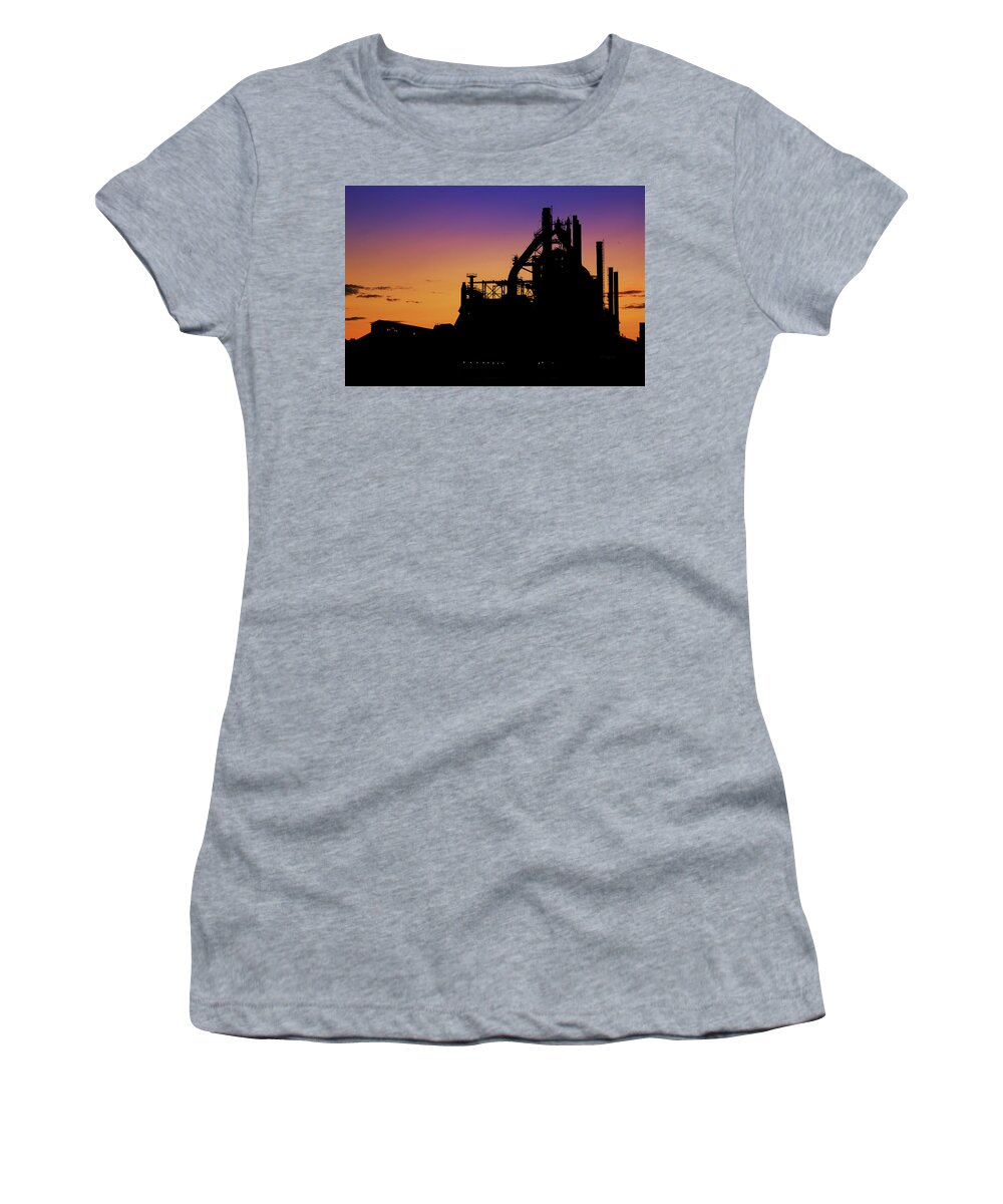 Bethlehem Steel Women's T-Shirt featuring the photograph Steel City Sunrise by Michael Dorn