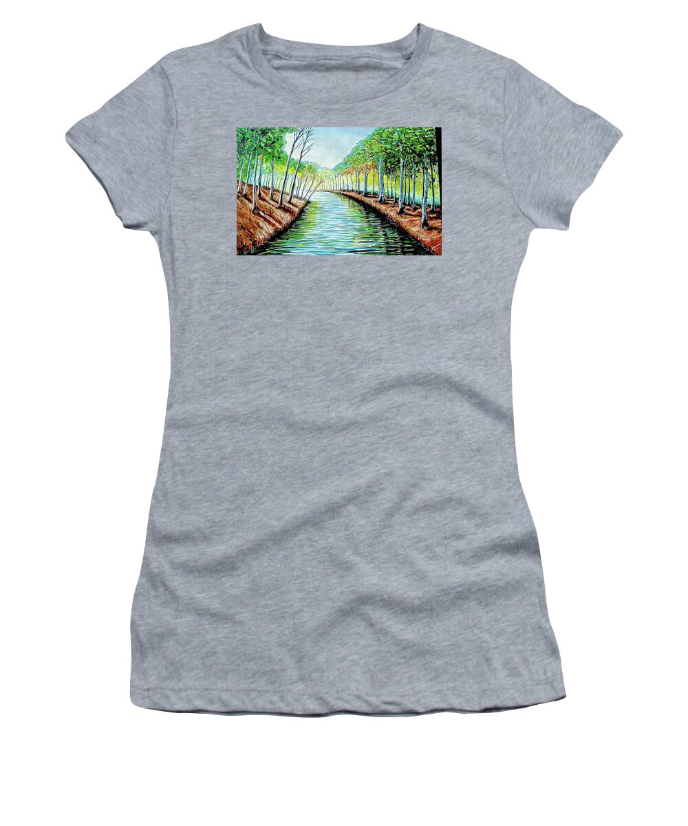 Evans Yegon Women's T-Shirt featuring the painting Still Waters by Evans Yegon