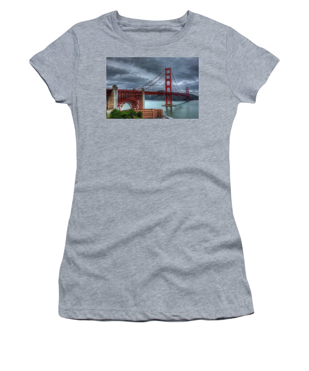 Landscape Women's T-Shirt featuring the photograph Stormy Golden Gate Bridge by Harry B Brown