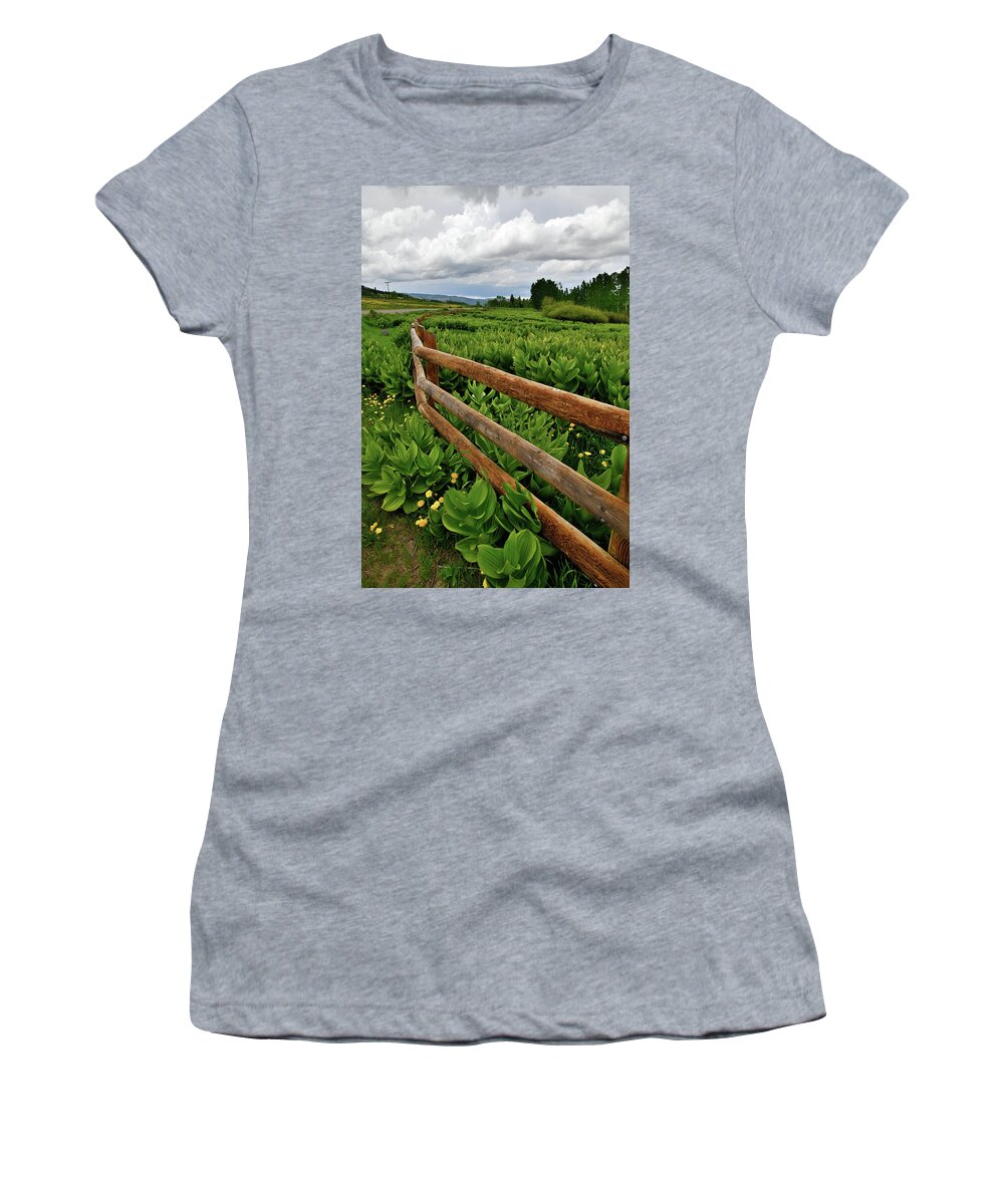 Highway 50 Women's T-Shirt featuring the photograph Storm Clouds over Big Cimarron Road by Ray Mathis