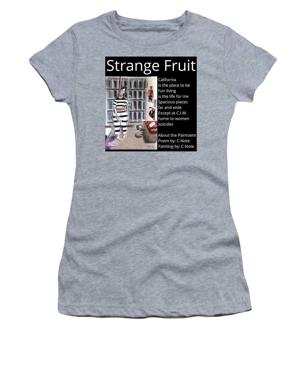 Black Art Women's T-Shirt featuring the drawing Strange Fruit Paintoem by Donald C-Note Hooker