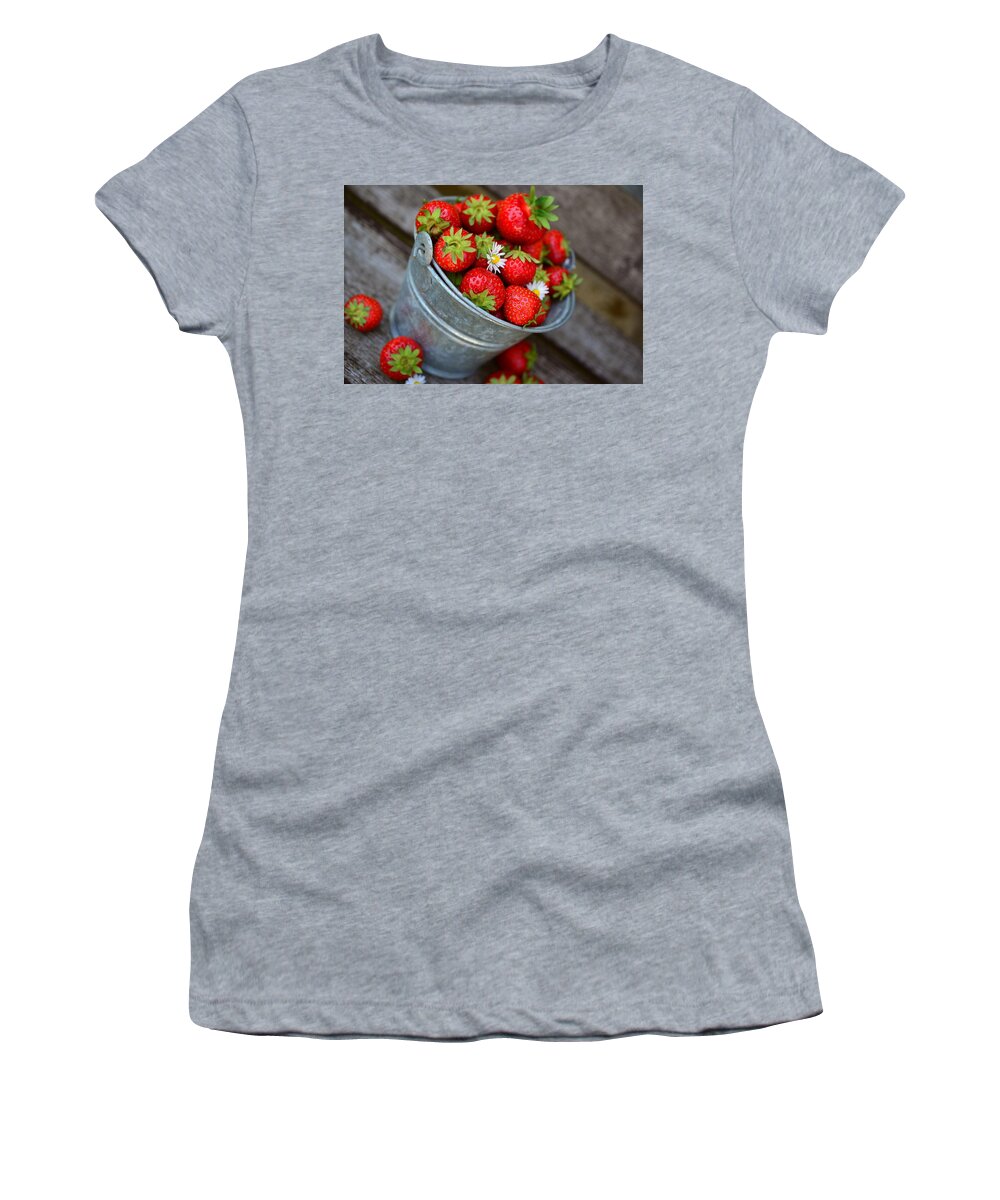 Cute Women's T-Shirt featuring the photograph Strawberries and daisies by Top Wallpapers