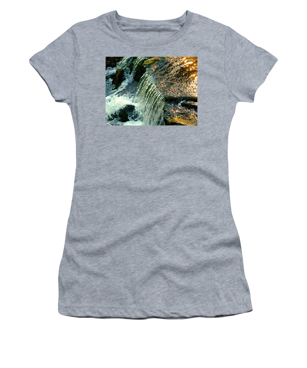 Garden Stream Women's T-Shirt featuring the photograph Stream in Morning Sunlight by Mike McBrayer