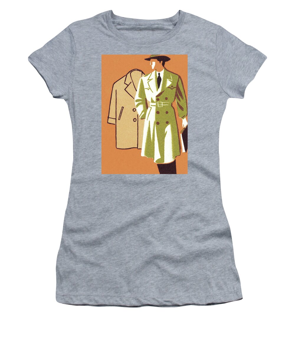 Accessories Women's T-Shirt featuring the drawing Stylish Man in Trench Coat by CSA Images