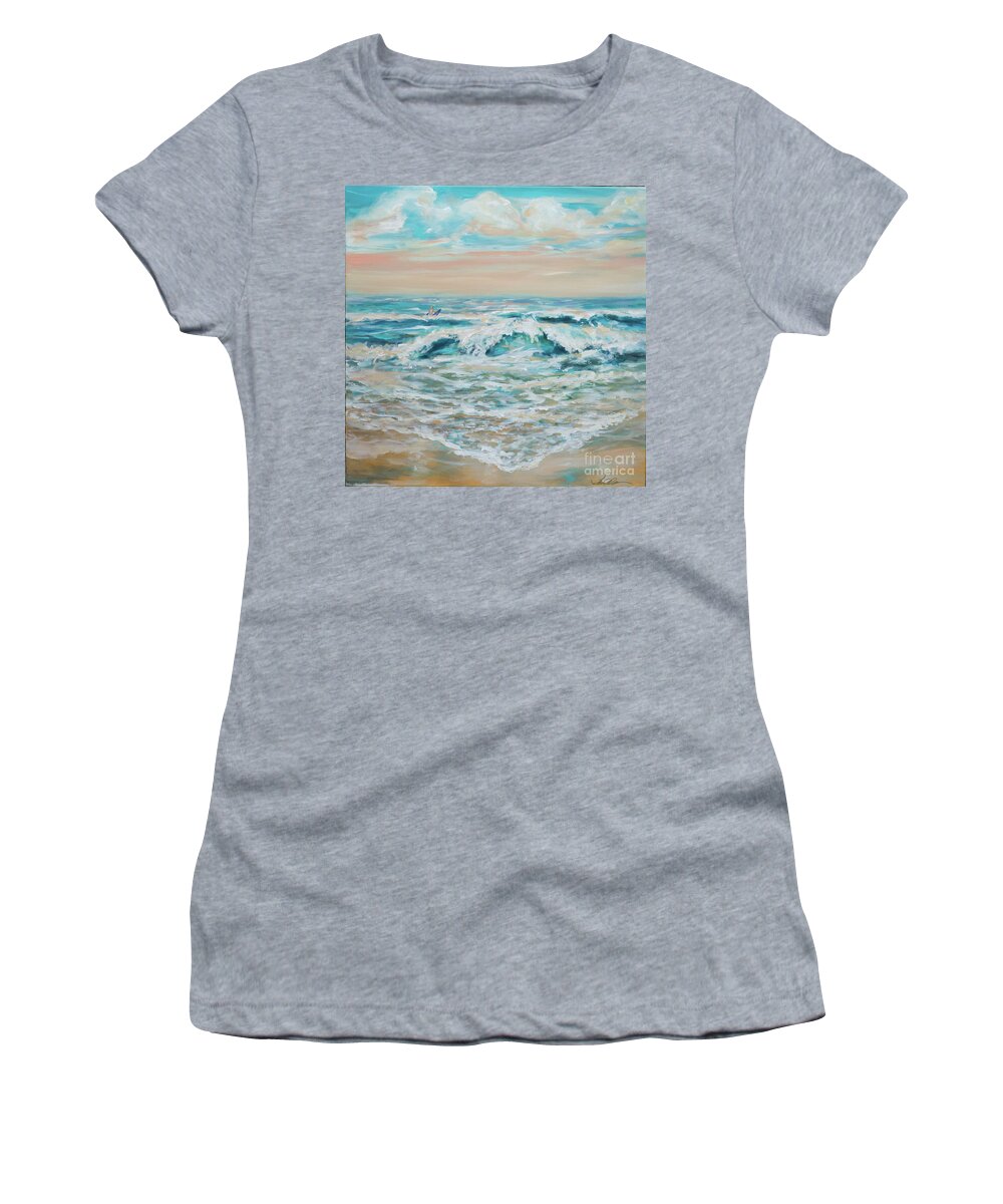 Surf Women's T-Shirt featuring the painting Summer Surf by Linda Olsen