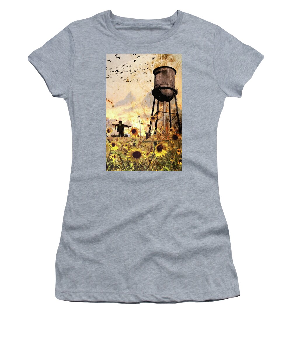 Jason Casteel Women's T-Shirt featuring the digital art Sunflowers At Dusk by Jason Casteel