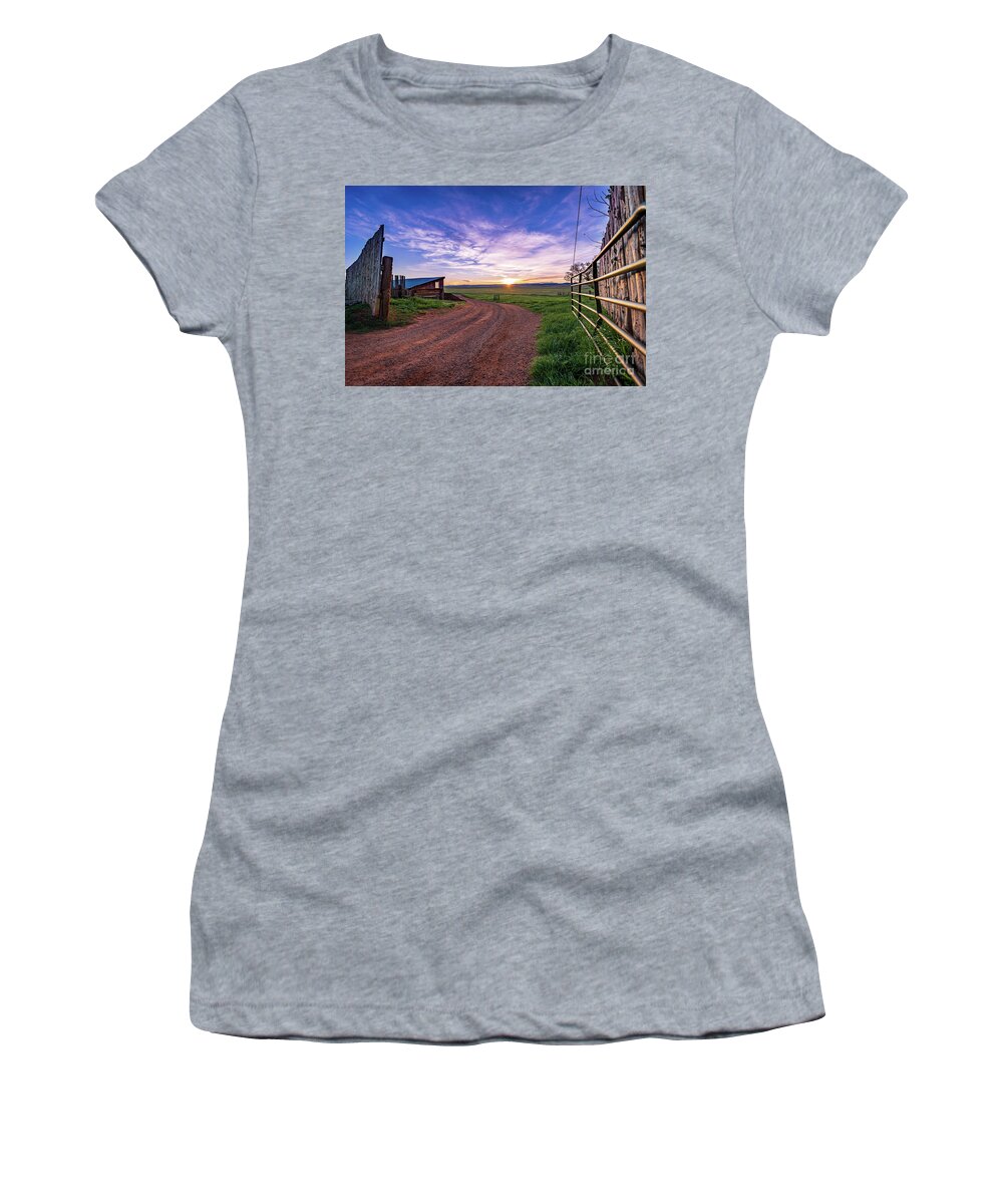 Oxford Women's T-Shirt featuring the photograph Sunrise at The Oxford Ranch by Christopher Thomas