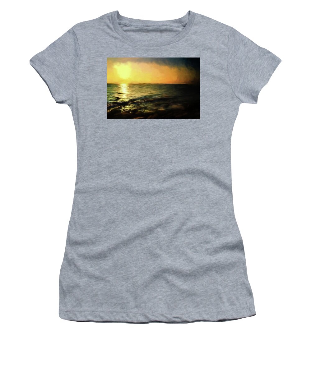 Sunset Women's T-Shirt featuring the photograph Sunset at the beach by Alan Goldberg