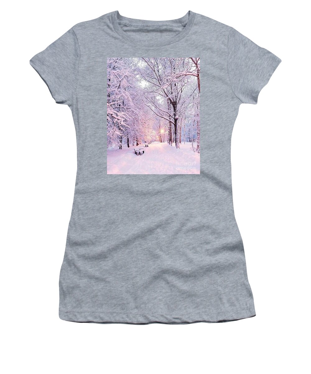 Sunset Women's T-Shirt featuring the photograph Sunset at winter by Natalia Wallwork