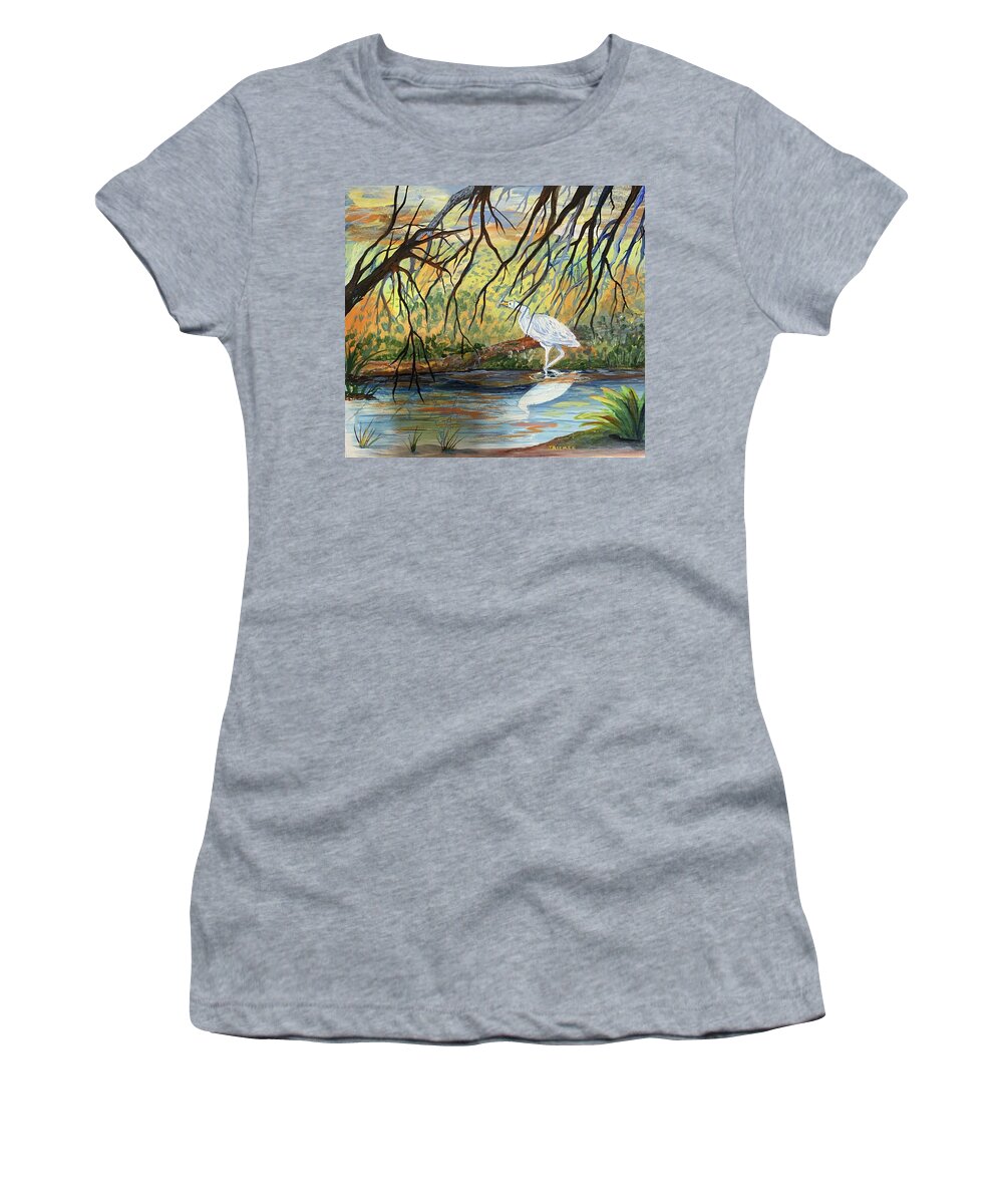 Egret Women's T-Shirt featuring the painting Sunset Creek by Jane Ricker