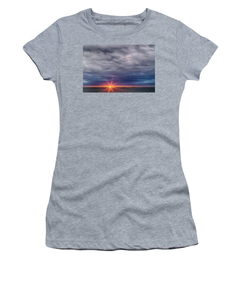 Quay Women's T-Shirt featuring the photograph Sunset on red lookout by Vivida Photo PC