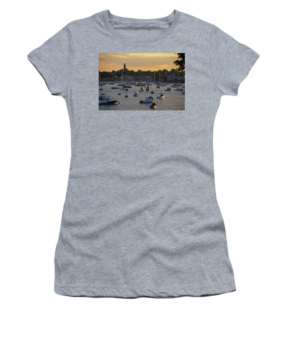 Marblehead Women's T-Shirt featuring the photograph Sunset over Marblehead Harbor and Abbot Hall Chandler Hovey Park by Toby McGuire
