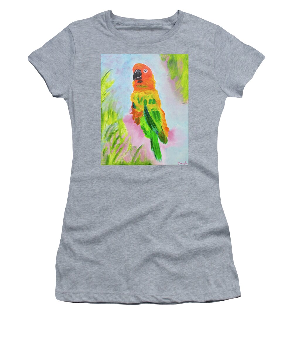 Sun Conure Women's T-Shirt featuring the painting Sunshine by Meryl Goudey