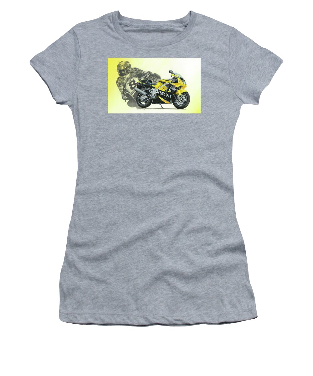 Art Women's T-Shirt featuring the painting Suzuki GSX-R600 by Simon Read
