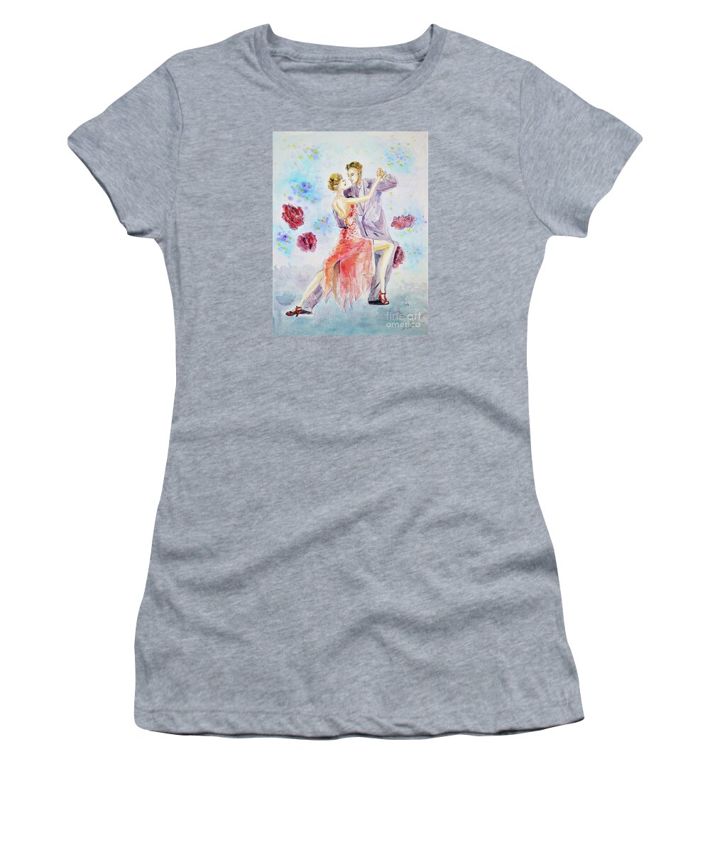 Dance Watercolor Women's T-Shirt featuring the painting Tango Dancers by Leslie Ouyang