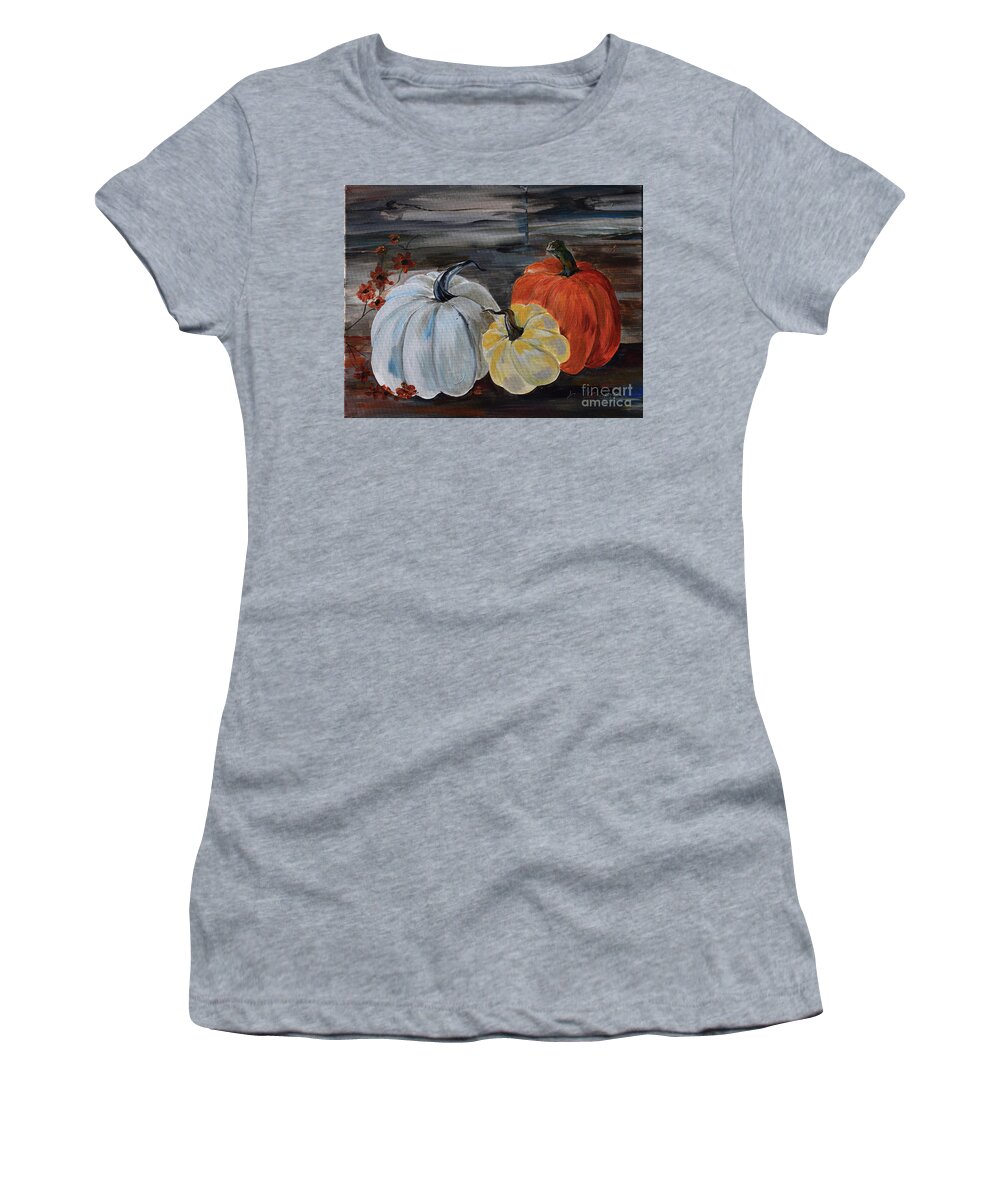 Pumkins Women's T-Shirt featuring the painting Thankful for Harvest - Pumpkins by Jan Dappen