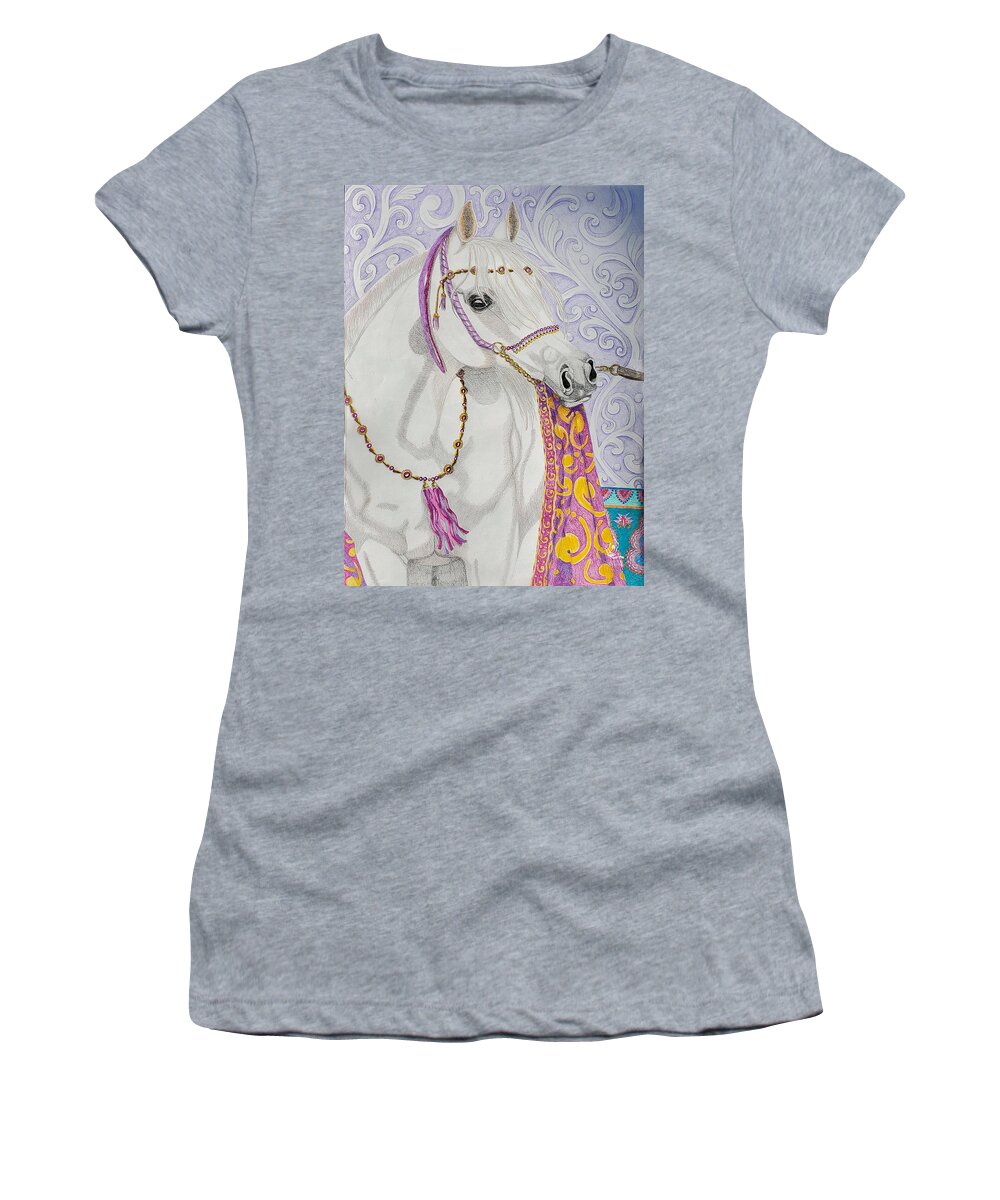 Arabian Horse Women's T-Shirt featuring the drawing The Arabian Horse Jewel of the Desert by Equus Artisan