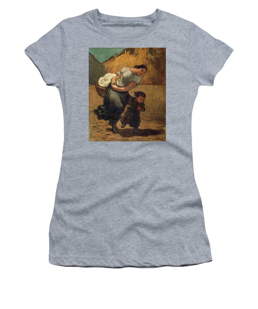Honore Daumier Women's T-Shirt featuring the painting The Burden. Oil on Canvas. by Honore Daumier -1808-1879-