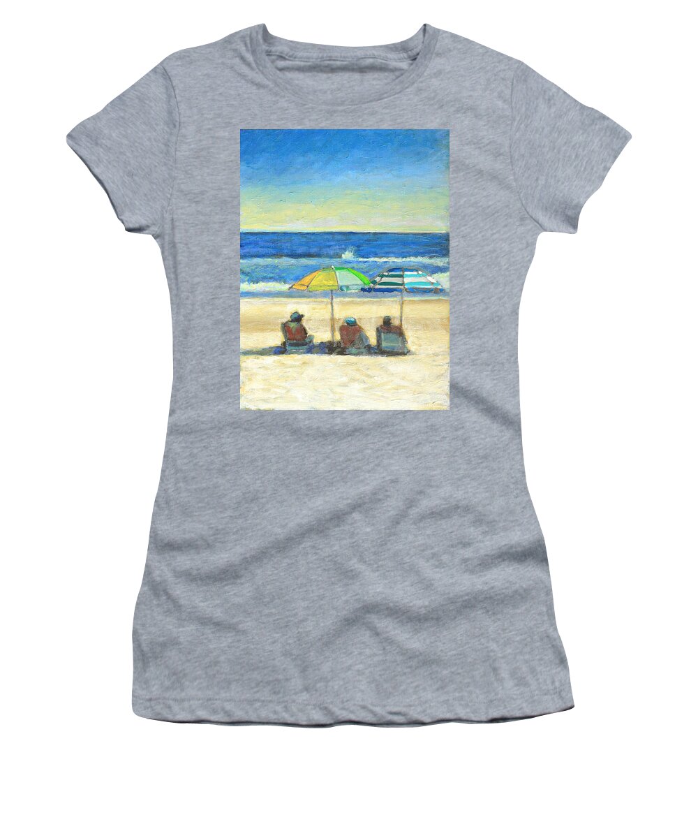The Beach Women's T-Shirt featuring the painting The Gossip Hour by David Zimmerman