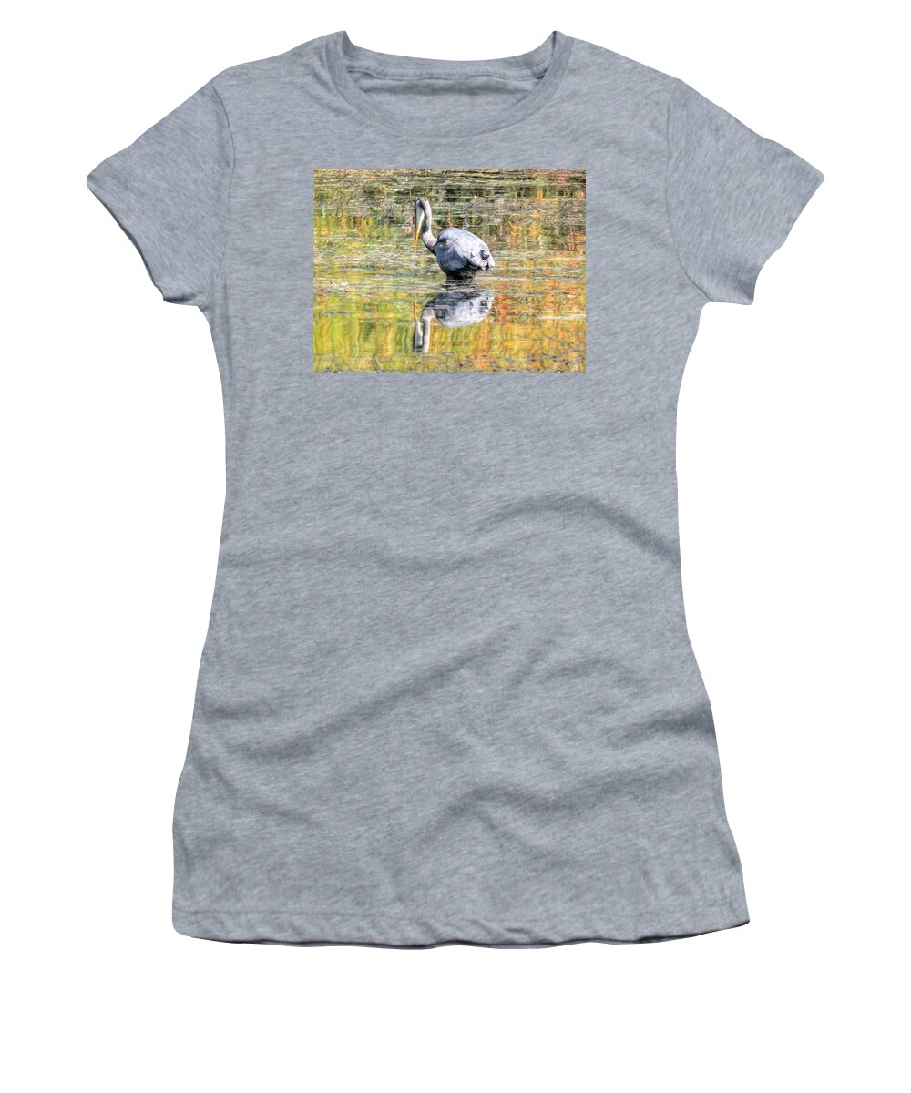 Reflection Women's T-Shirt featuring the digital art The Heron's Reflection by Susan Hope Finley