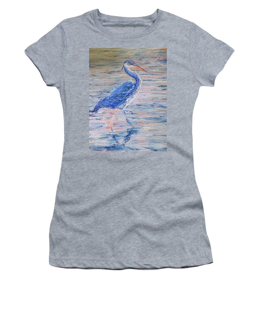 Blue Heron Women's T-Shirt featuring the painting The Hunter by Alice Faber