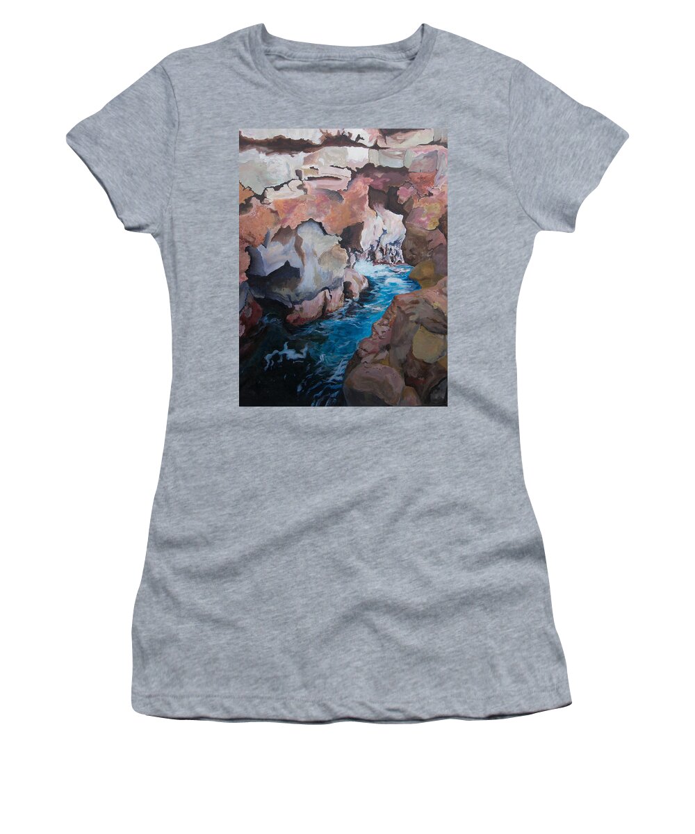Ocean Women's T-Shirt featuring the painting The Jumping off Place by Megan Collins