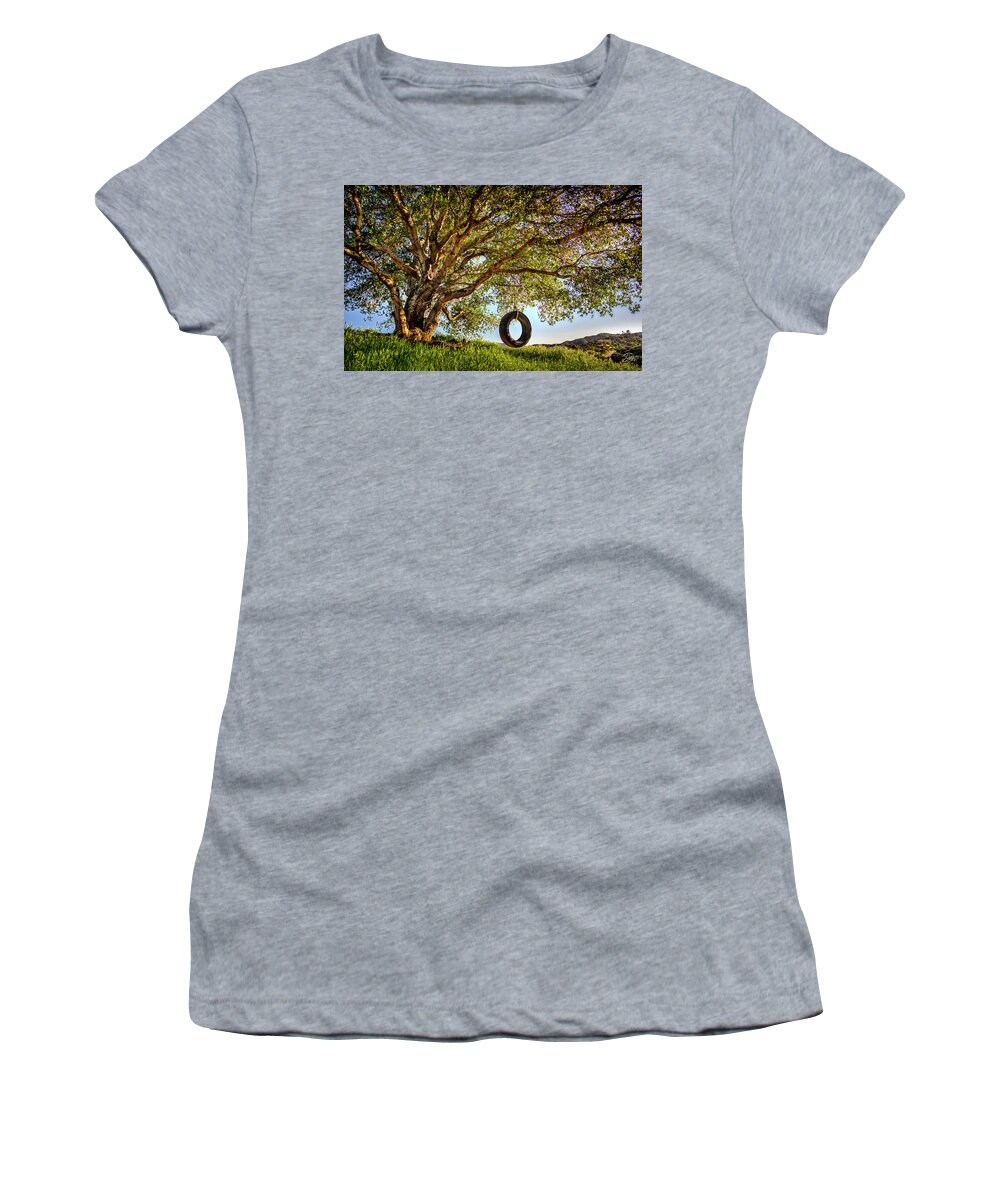 Oak Tree Women's T-Shirt featuring the photograph The Old Tire Swing by Endre Balogh