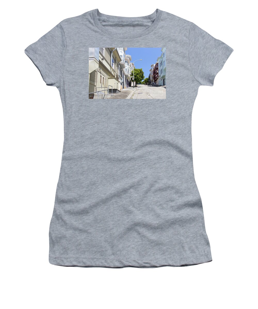 Wingsdomain Women's T-Shirt featuring the photograph The Peter Macchiarini Kearny Street Steps San Francisco R477 by Wingsdomain Art and Photography