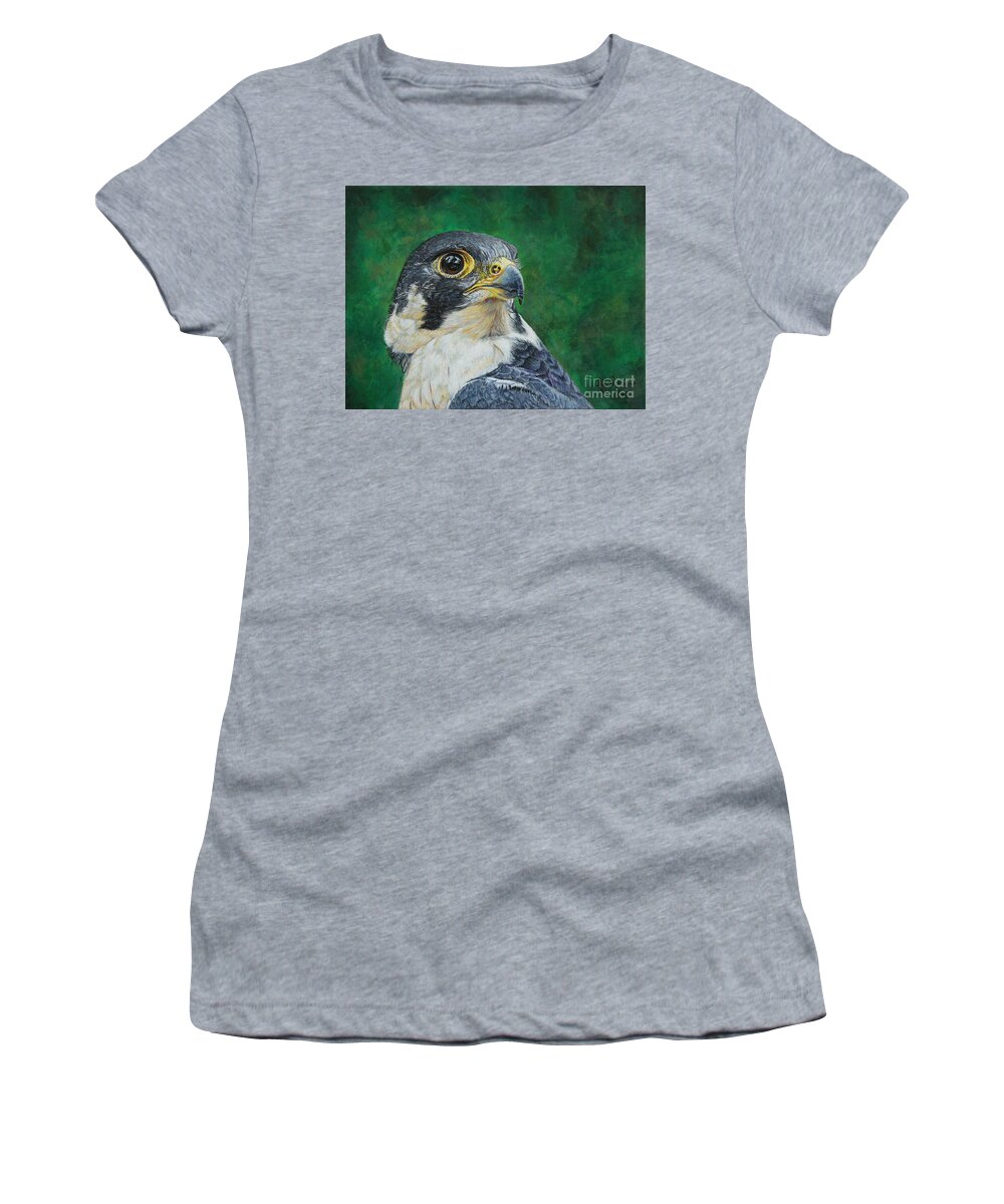 Falcon Women's T-Shirt featuring the painting The Proud Peregrine....Fastest Creature on the planet by Bob Williams