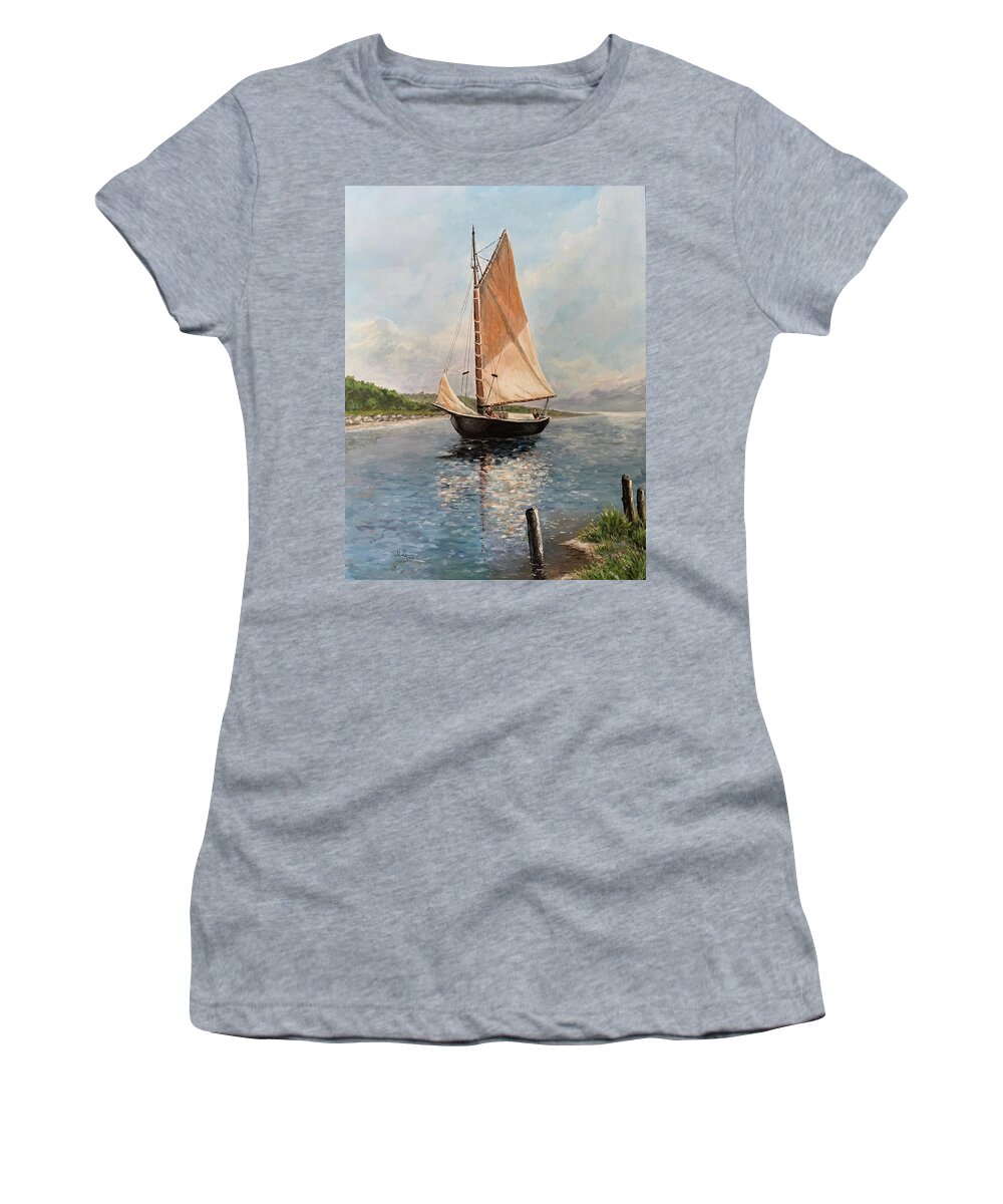 Sailing Women's T-Shirt featuring the painting The Shallows by Alan Lakin