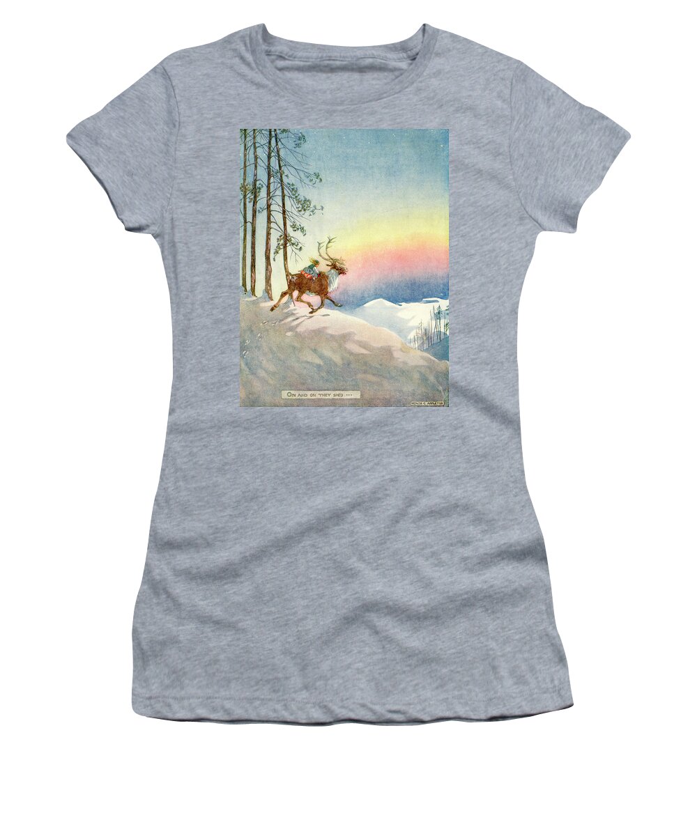 Fairy Tales Women's T-Shirt featuring the mixed media The Snow Queen, illustration from by Honor C Appleton