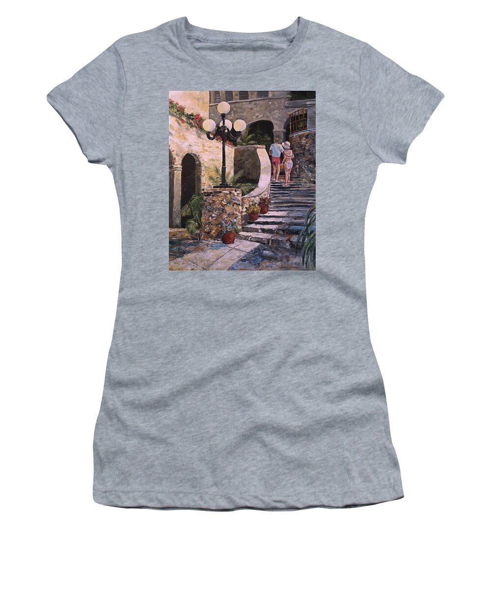 Puerto Rico Women's T-Shirt featuring the painting The Steps by Alan Lakin